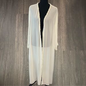 Flora Sheer Ivory Lace Trim Duster Robe Size S/M